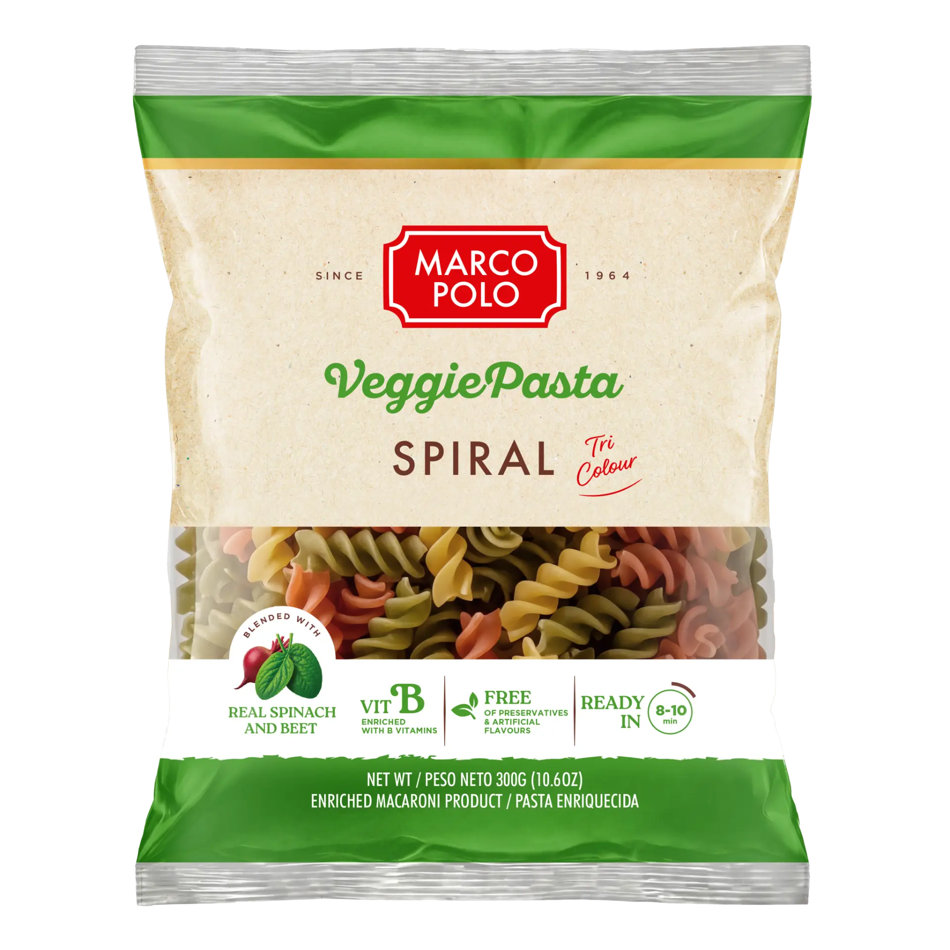 Veggie Pasta Spiral Tri Colour · 300g pack
