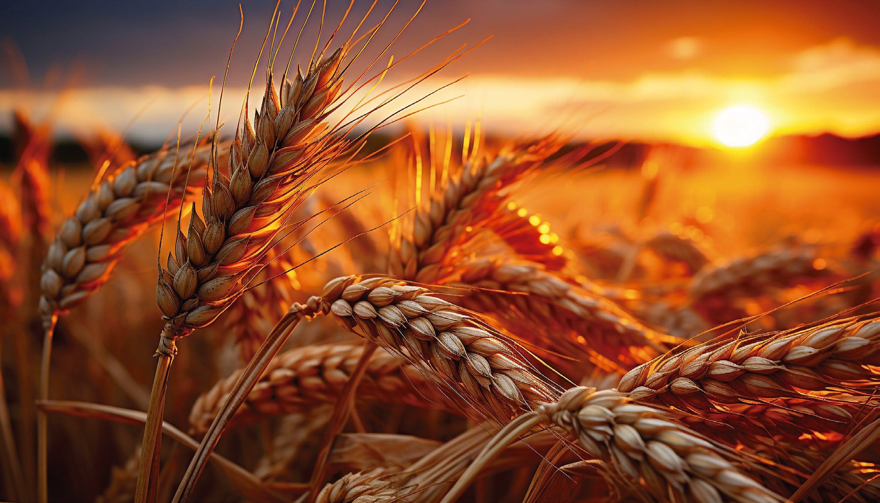 Durum wheat field at sunset